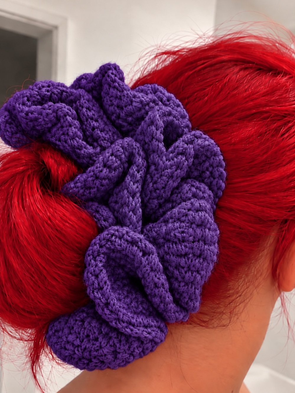 Crocheted Purple Hair Scrunchie - Lightweight Everyday Hold